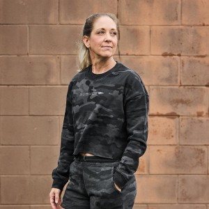 Black Camo / Dark Grey Goruck Cropped Embroidered Women's Sweatshirt | CA-AIV-834790