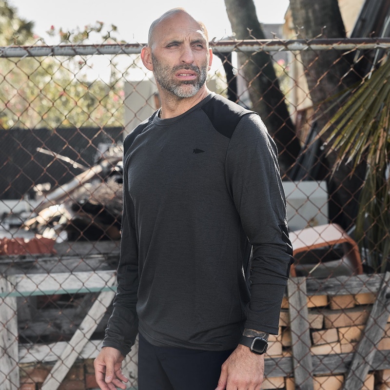 Black Goruck 24.7 Merino Wool Long Sleeve Tee Men's Tops | CA-RZE-648273