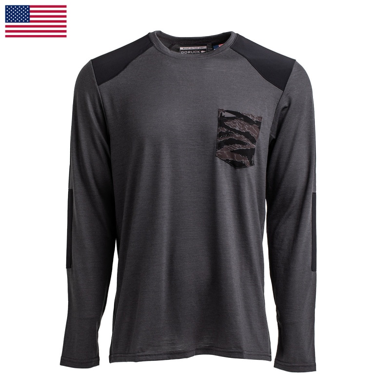 Black Goruck 24.7 Merino Wool Long Sleeve Tee Men's Tops | CA-RZE-648273