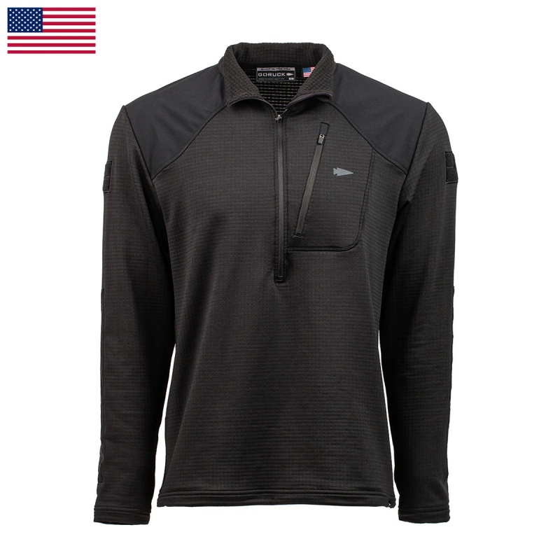 Black Goruck Indestructible Grid Fleece Half Zip Men\'s Tops | CA-XUF-031562