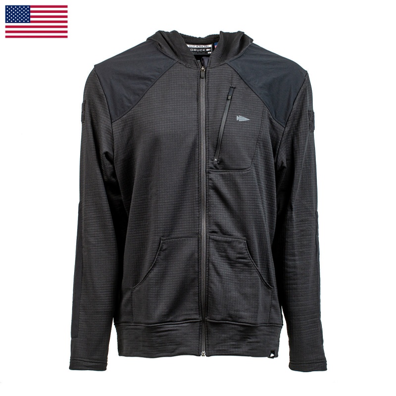 Black / Black Goruck Indestructible Grid Fleece Full Zip Men\'s Tops | CA-CXU-897402