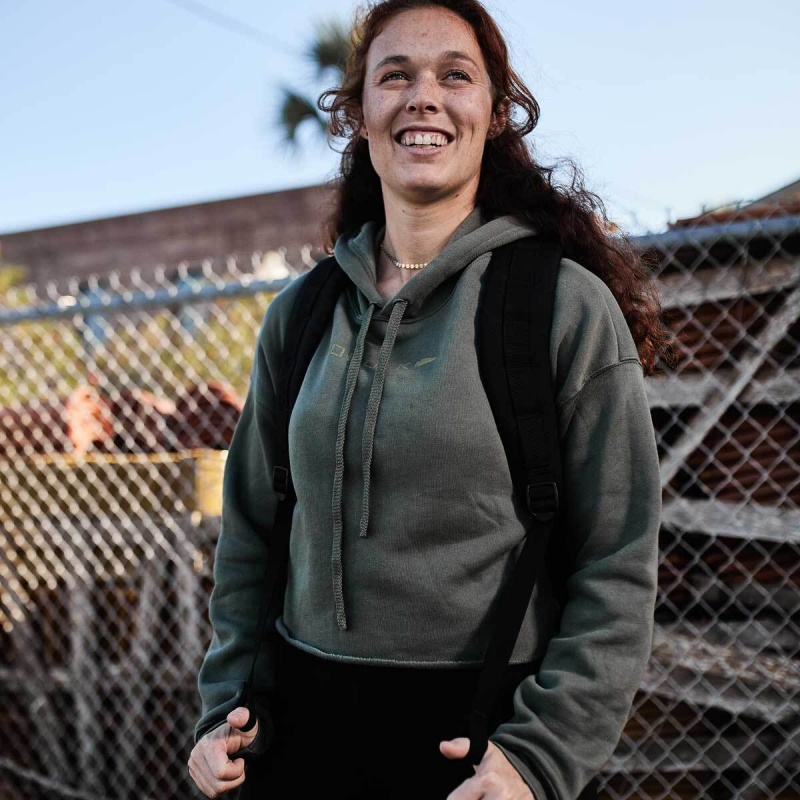 Green Goruck Cropped Women's Hoodie | CA-ALP-678130