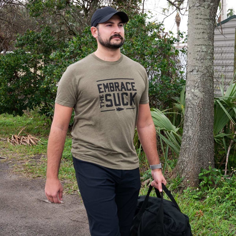 Green Goruck Embrace the Suck Men's T-Shirt | CA-KFA-138256