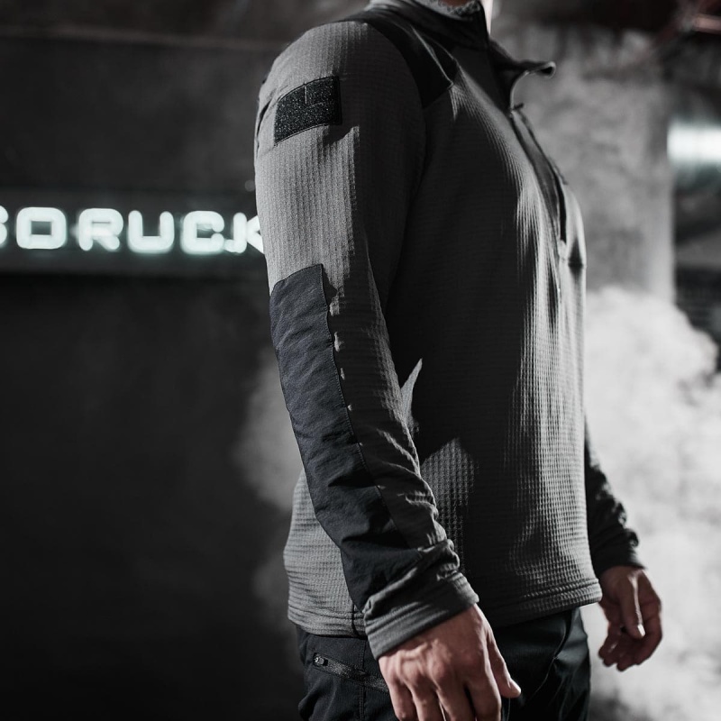 Grey Goruck Indestructible Grid Fleece Half Zip Men's Tops | CA-LHO-453602