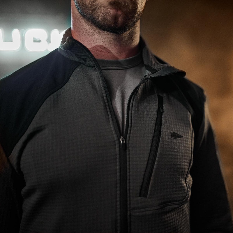 Grey Goruck Indestructible Grid Fleece Half Zip Men's Tops | CA-LHO-453602