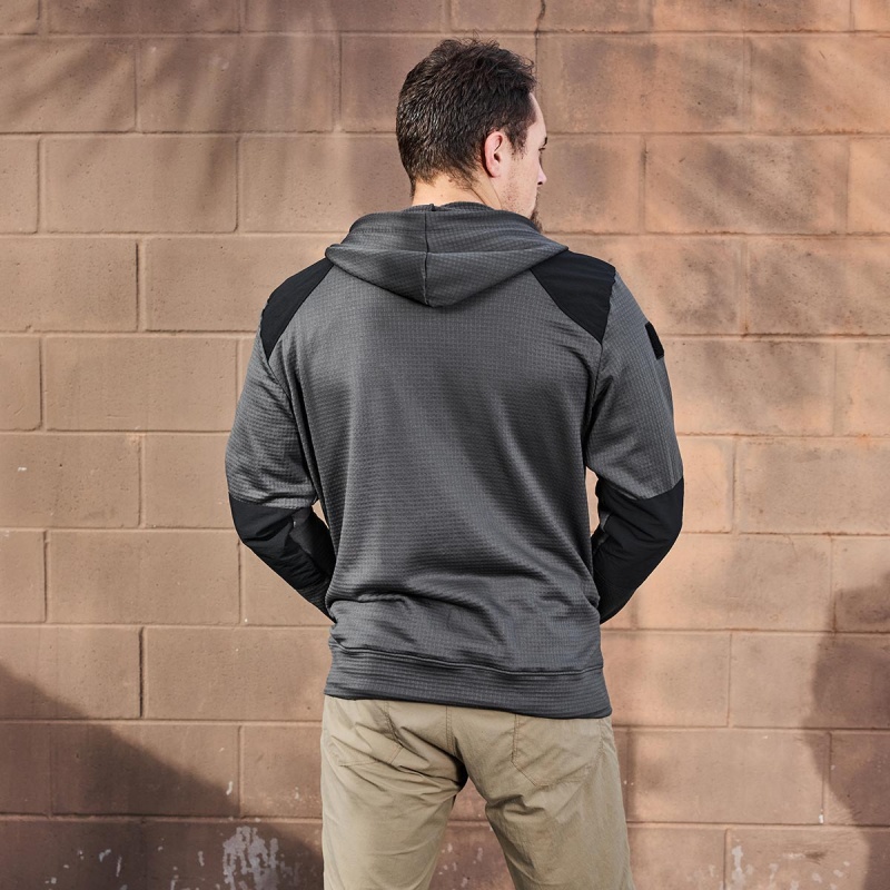 Grey / Black Goruck Indestructible Grid Fleece Full Zip Men's Tops | CA-GMJ-176058