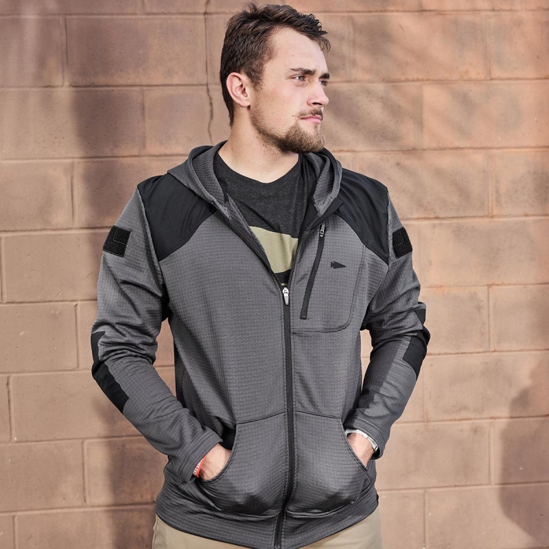 Grey / Black Goruck Indestructible Grid Fleece Full Zip Men's Tops | CA-GMJ-176058