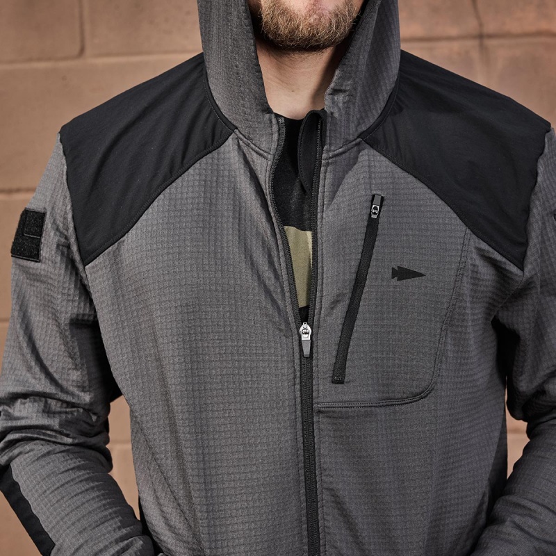 Grey / Black Goruck Indestructible Grid Fleece Full Zip Men's Tops | CA-GMJ-176058