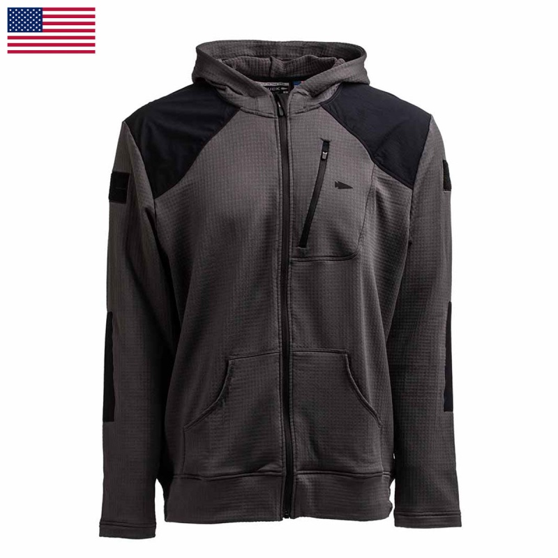 Grey / Black Goruck Indestructible Grid Fleece Full Zip Men\'s Tops | CA-GMJ-176058