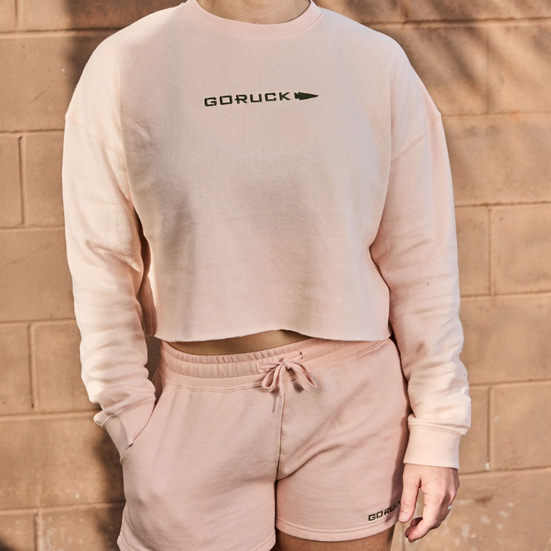 Pink / Green Goruck Cropped Embroidered Women's Sweatshirt | CA-FTX-865032